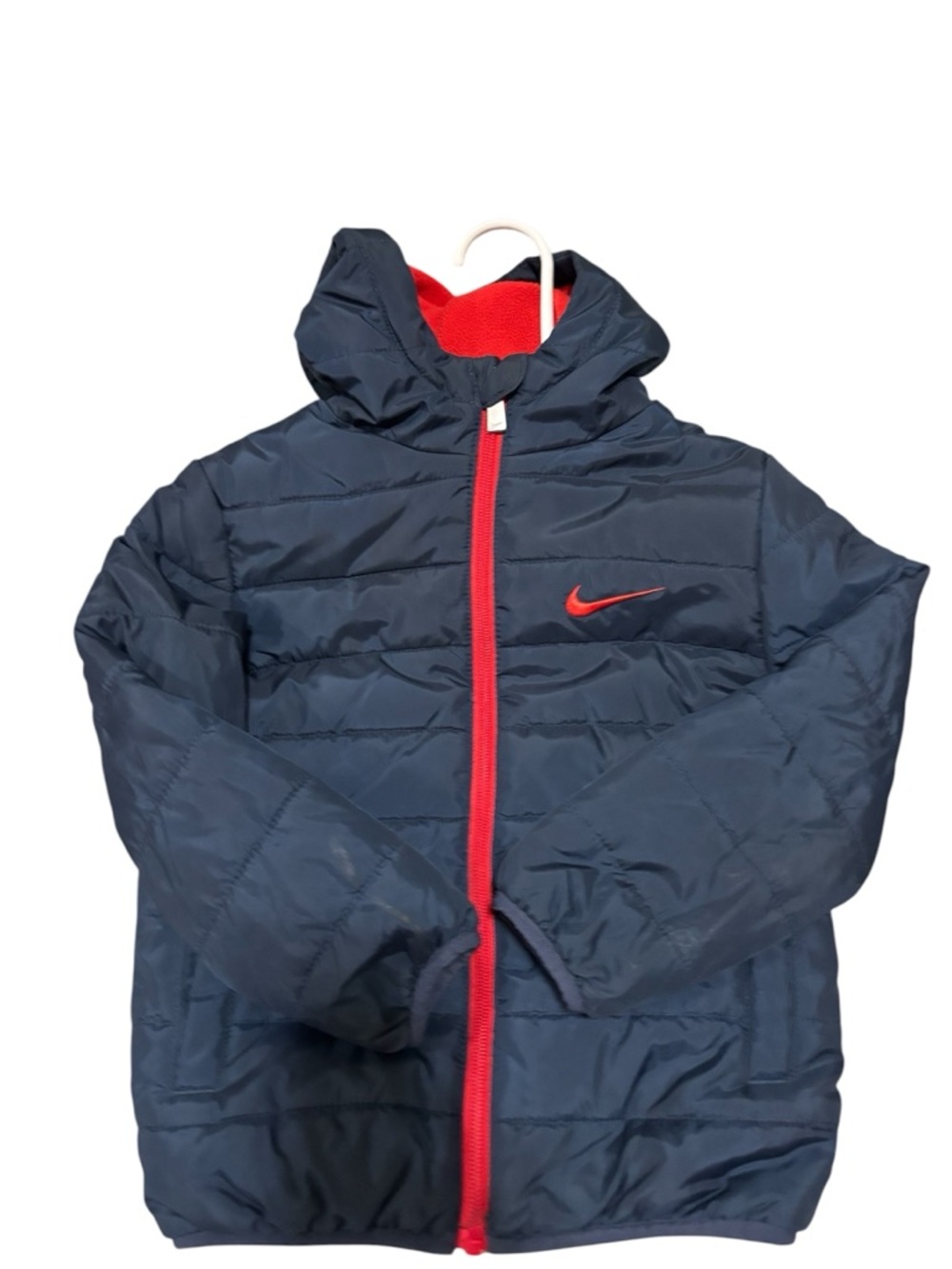 Nike Kids Hooded Puffer Jacket - Navy with Red Accents